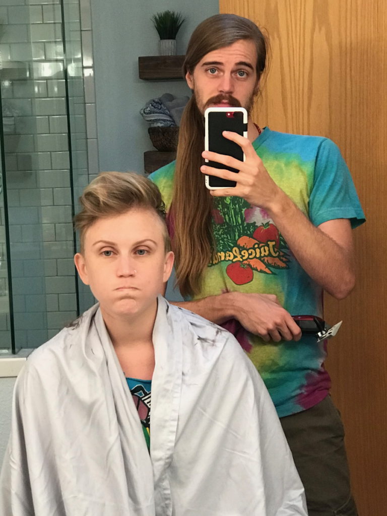 Kelsey R. getting head shaved