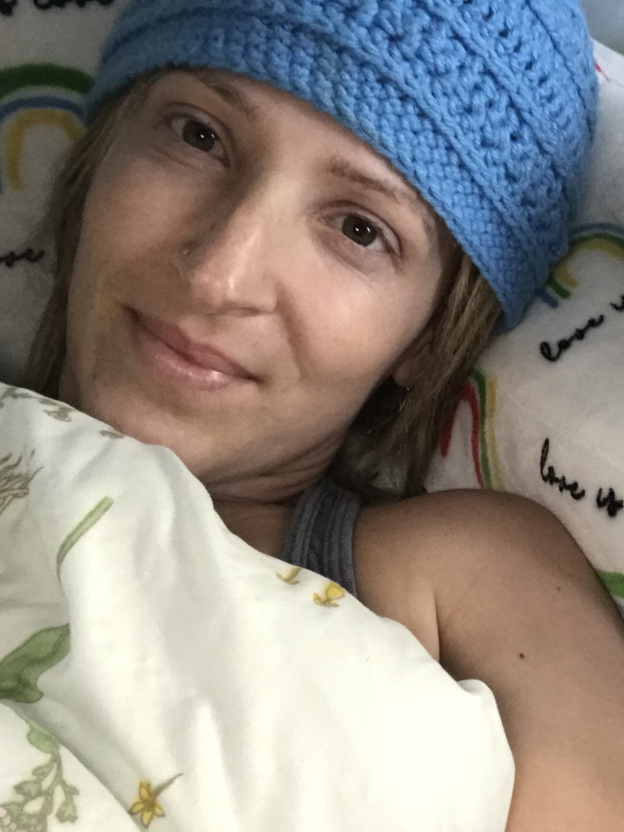 Samantha S. BMT recovery in bed
