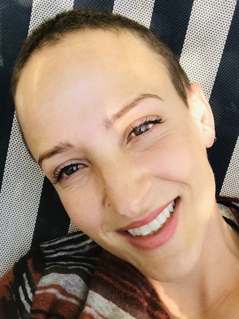 Samantha S. buzzed hair experienced chemo brain after her treatment.