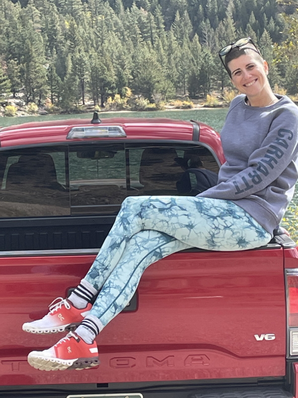 Anna T. back of pickup truck