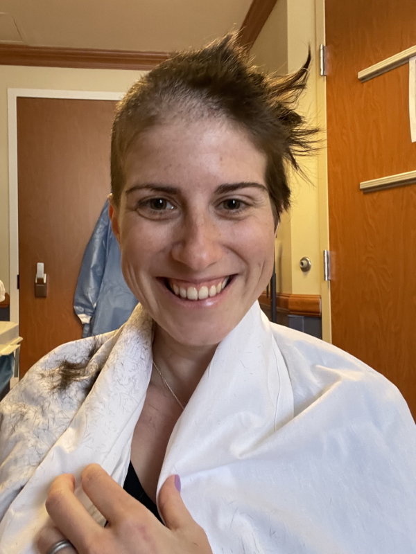 Anna T. shaving hair