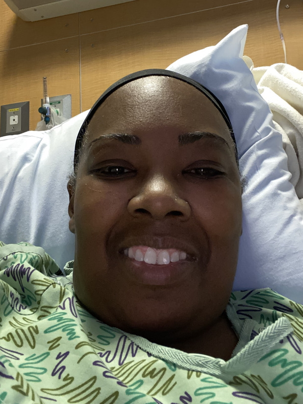 LaSonya D. in hospital bed
