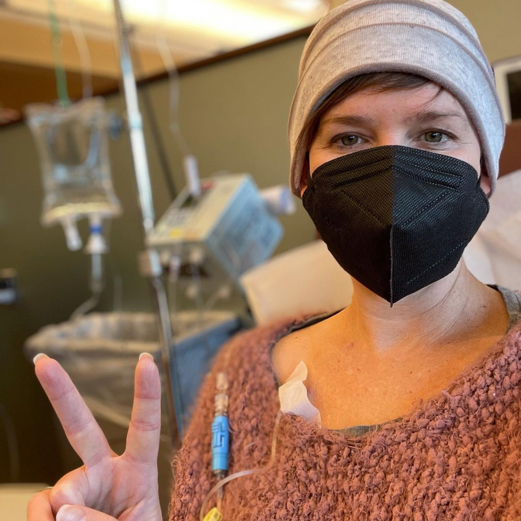Bethany W. masked up during chemo