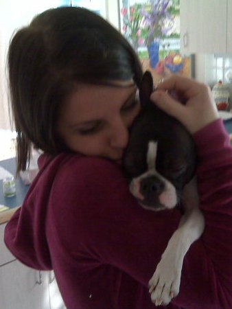 Lainie J. hugging dog
