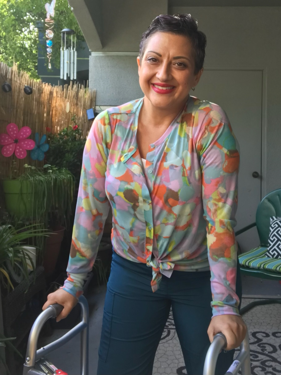 Renee F. with a walker