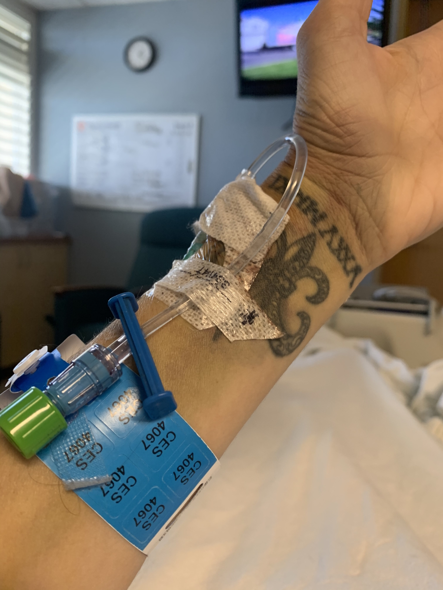 Amy H. in the hospital for treatment of 3B Rectal Cancer.